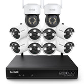 3MP 10-Channel Wireless CCTV PT & Bullet Camera System, 8MP NVR, 3MP Pan & Tilt WiFi IP Cameras, Audio Recording, AI Human Detection, Work With Alexa